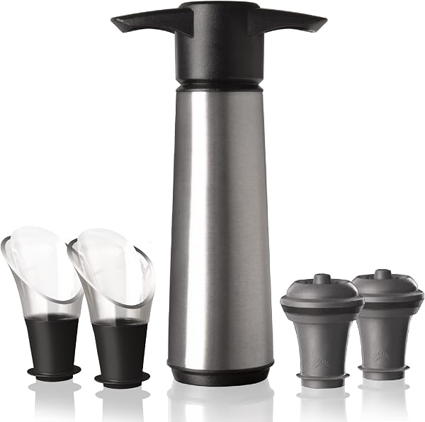 Sistema de Preservação de Vinho Vacu Vin / Pulltex Inox com Bomba de Vácuo + 4 Rolhas Herméticas