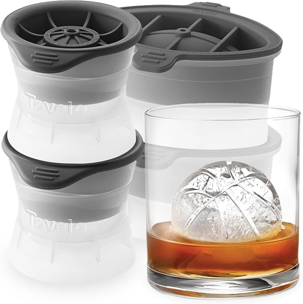Formas de Gelo Esférico XXL e Cubos Gigantes Tovolo / W&P Peak em Silicone Platina c/ Tampa