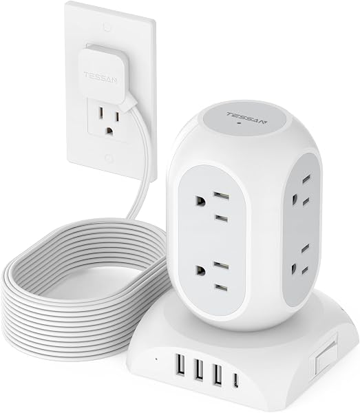 Bloco de Tomadas Cubo Allocacoc PowerCube / Tessan Secretária (4 Tomadas + 3 USB-C/A Rápidos)