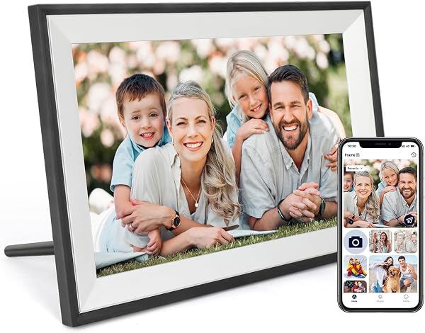 Moldura Digital Frameo 10,1" HD IPS em Madeira Escura (Envio Direto de Fotos via App)