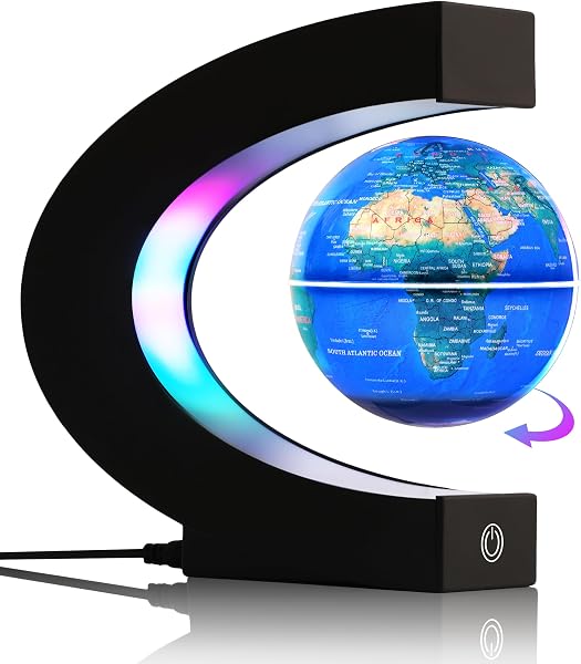 Globo de Levitação Magnética Flutuante no Ar com Iluminação LED em Moldura C-Shape Preta