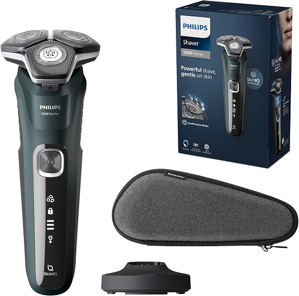 Máquina de Barbear Rotativa Philips Series 5000 Wet & Dry com Cabeças Flex 360° e Cortador de Patilhas