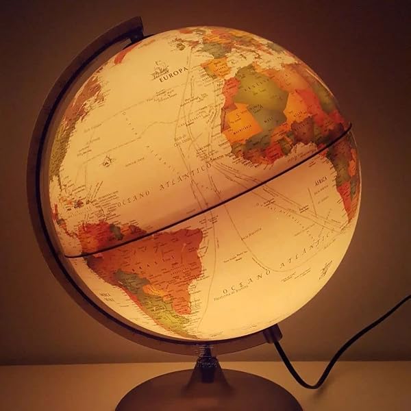 Globo Geográfico Exakt em Relevos Reais 30 cm com Base em Metal Escuro e Luz LED Quente